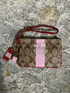 Coach 2008 Signature Canvas Wristlet with Pink- Red Accents-Tattersall Interior